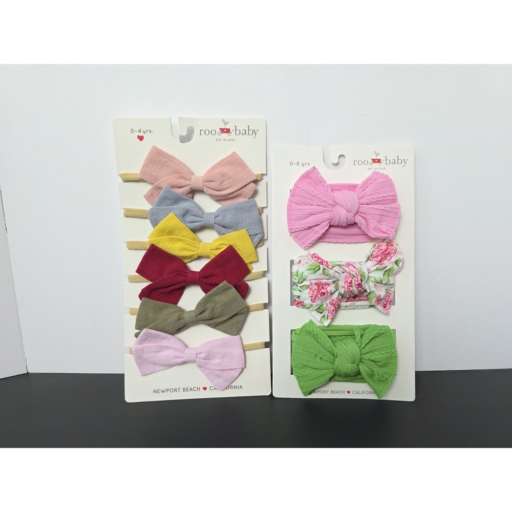 Roo Baby headband bow wrap pair NWT 0-4 0-8 years pink green